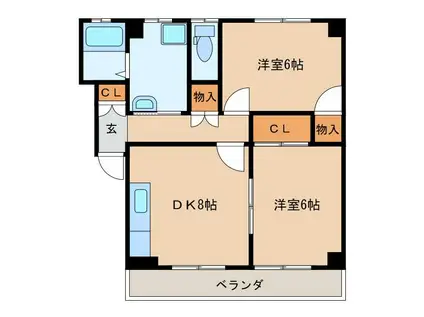 マンション中浅(2DK/2階)の間取り写真
