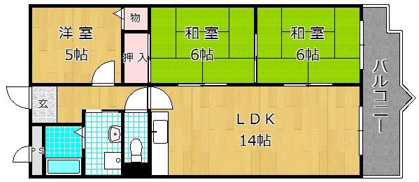 ソシアハイツOKUDA(3LDK/1階)の間取り写真
