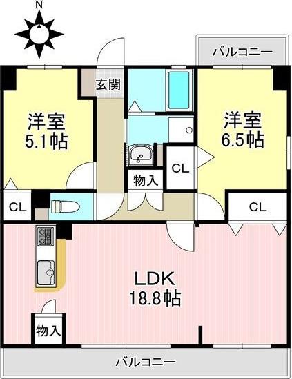 グランドソレイユ(2LDK/2階)の間取り写真
