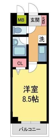 エスポワール西宮北口(1K/2階)の間取り写真
