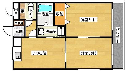 ボヌール・プリエ(2DK/2階)の間取り写真