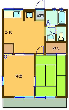 クローバーハイツB棟(2DK/1階)の間取り写真