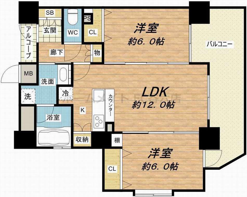 エステムプラザ心斎橋エグゼ(2LDK/2階)の間取り写真