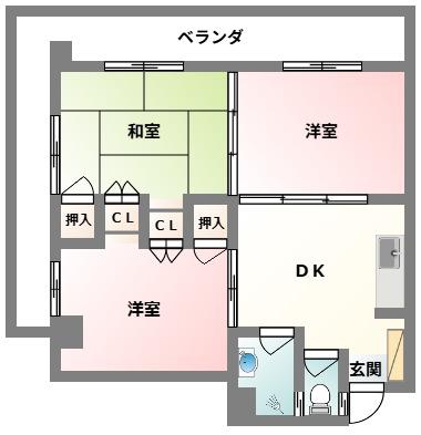 丸幸マンション(3LDK/4階)の間取り写真