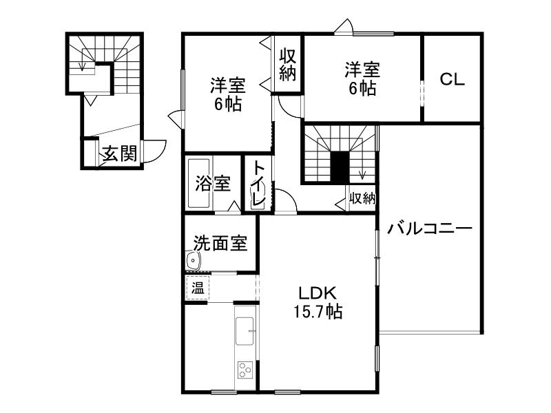 メゾンボヌールS(2LDK/2階)の間取り写真