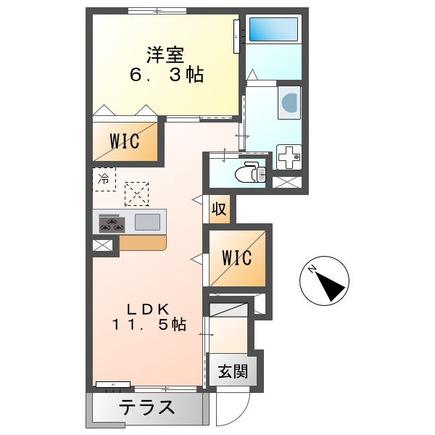 エミアスI(1LDK/1階)の間取り写真