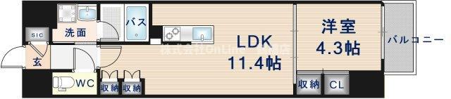 S-RESIDENCE大阪上本町(1LDK/6階)の間取り写真