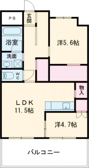 ディアコート新栄(2LDK/5階)の間取り写真