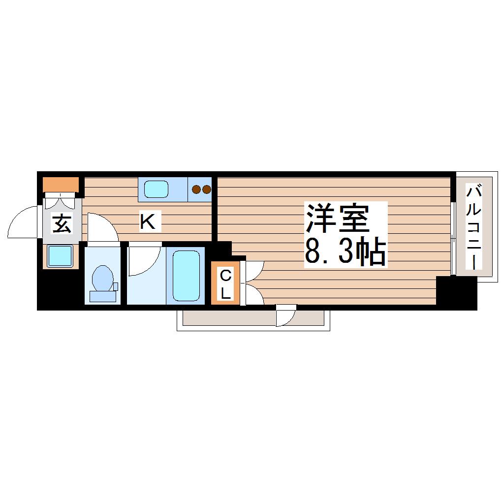プラウドフラット五橋(1K/2階)の間取り写真
