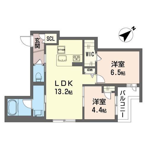 クライン ヴァルトI(2LDK/2階)の間取り写真