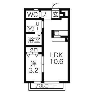 グラスハウス869(1LDK/1階)の間取り写真