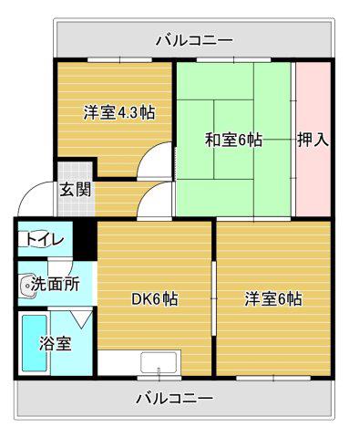 末広マンション(3DK/1階)の間取り写真