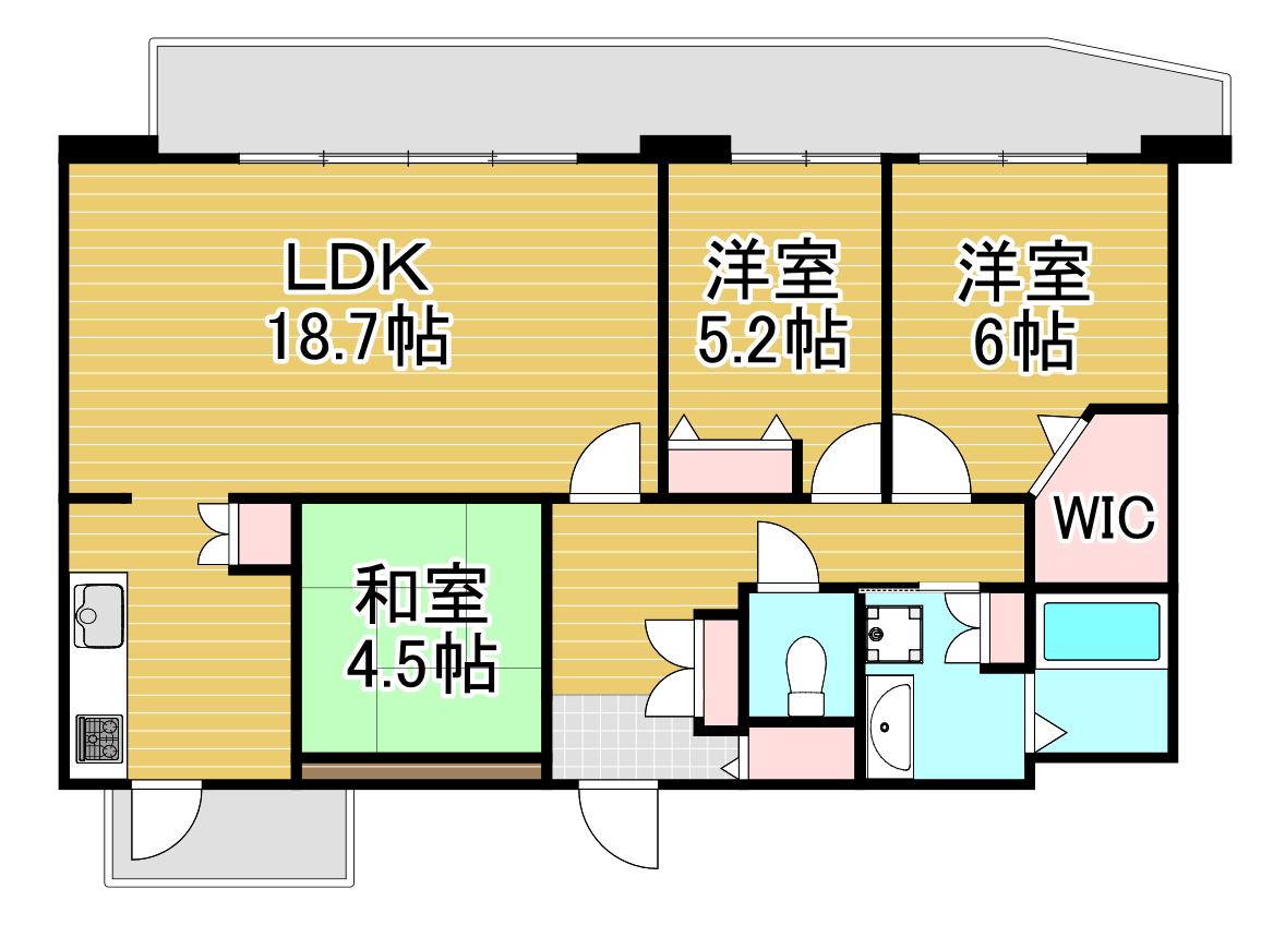 ブロッサムベルジュ戸畑(3LDK/7階)の間取り写真