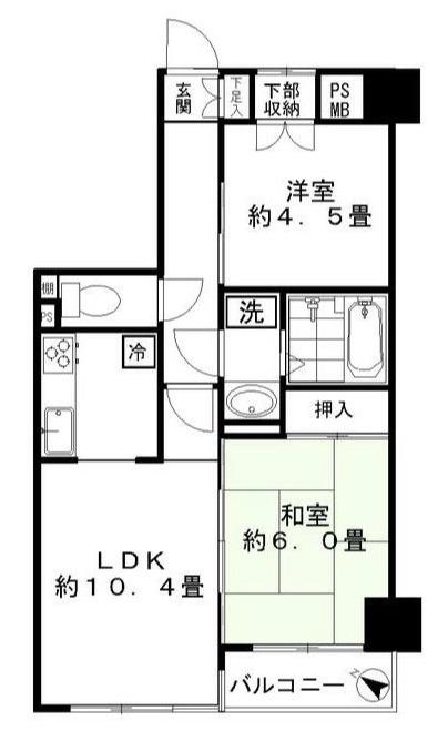 ロイヤルプラザ浅草(2LDK/7階)の間取り写真
