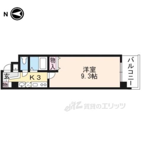 パサージュ二条城東(1K/4階)の間取り写真