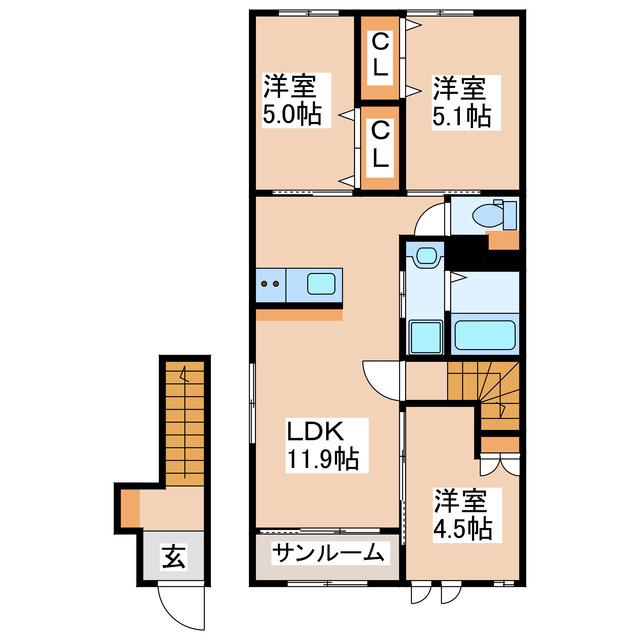 アメニティ O(3LDK/2階)の間取り写真