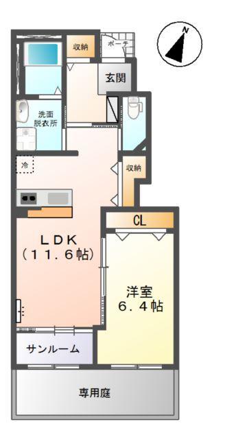 カーサ アマティ(1LDK/1階)の間取り写真