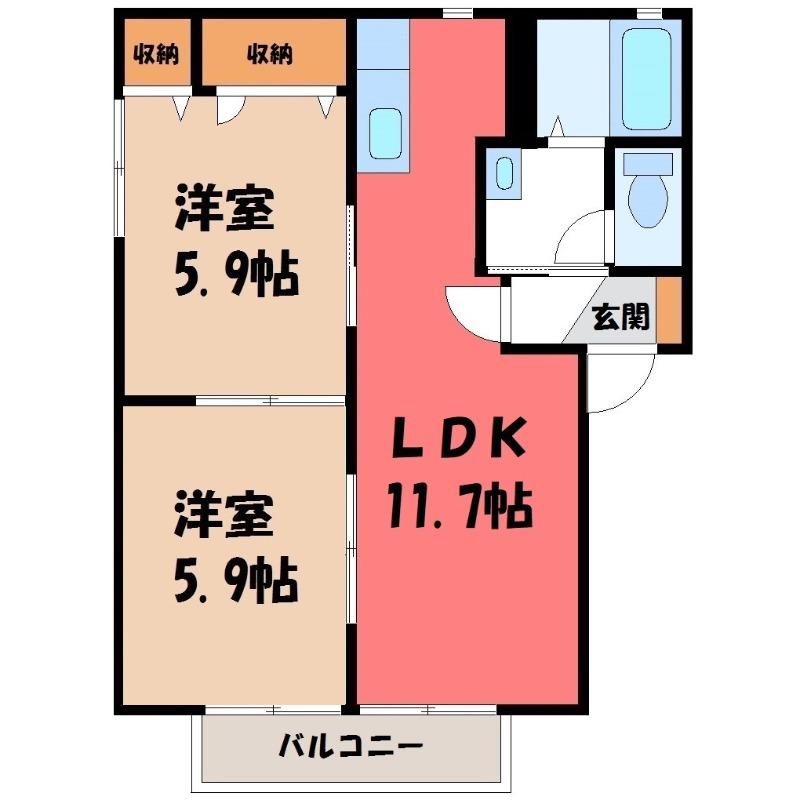 ミレニアムヒルズB(2LDK/2階)の間取り写真