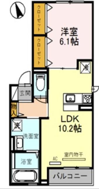 シンセリティ石津 B棟(1LDK/3階)の間取り写真