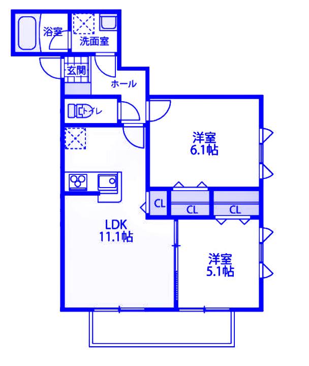 BLUE HEIGHTS(2LDK/2階)の間取り写真