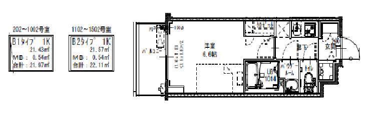 S-RESIDENCE福島玉川DEUX(1K/15階)の間取り写真