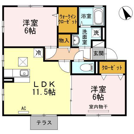 セジュール戸手(2LDK/1階)の間取り写真