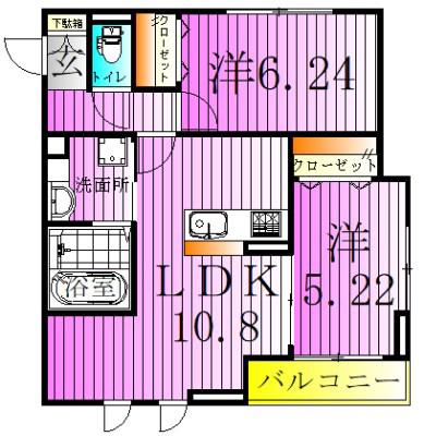 クーラクーD(2LDK/2階)の間取り写真