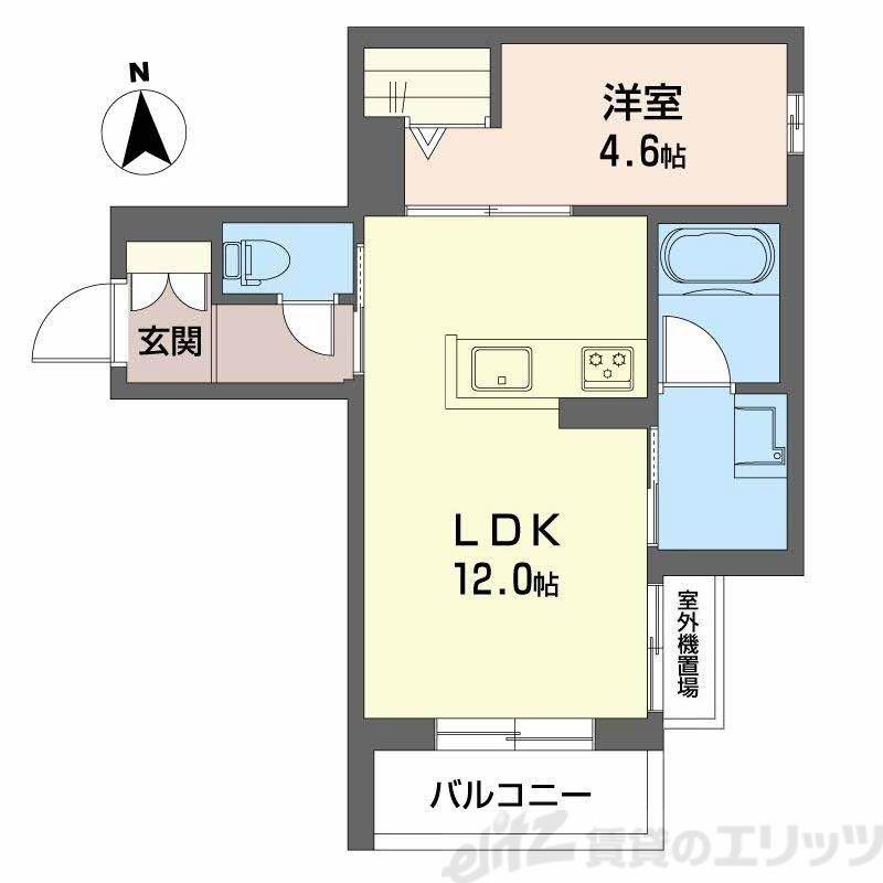 ユイロ中津(1LDK/4階)の間取り写真