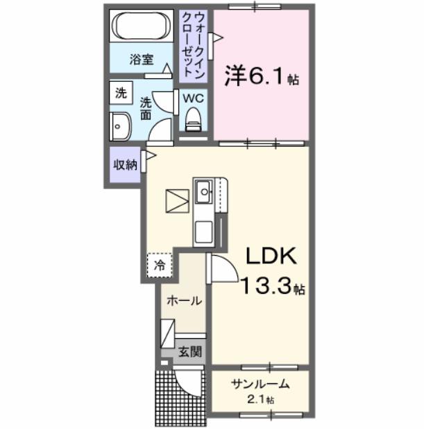 アレキサンドライト(1LDK/1階)の間取り写真