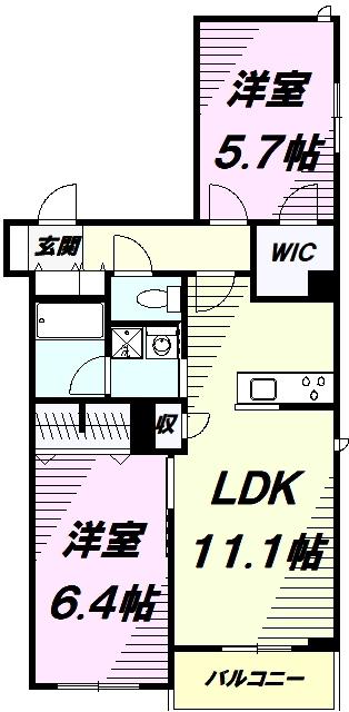 京王線 京王八王子駅 徒歩7分 3階建 築4年(2LDK/1階)の間取り写真