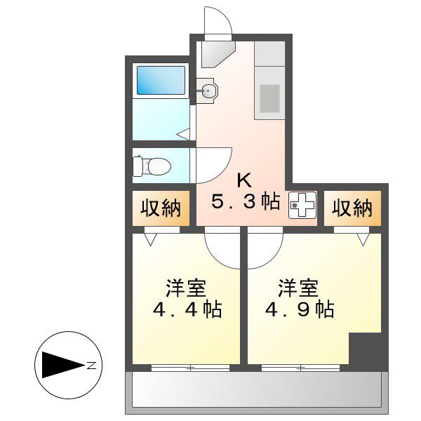 向陽ビル(2K/2階)の間取り写真
