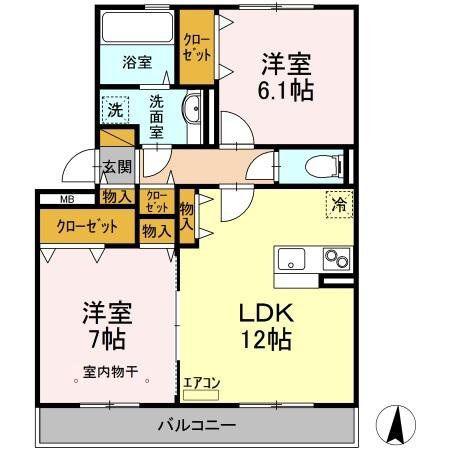 サリジエC(2LDK/2階)の間取り写真