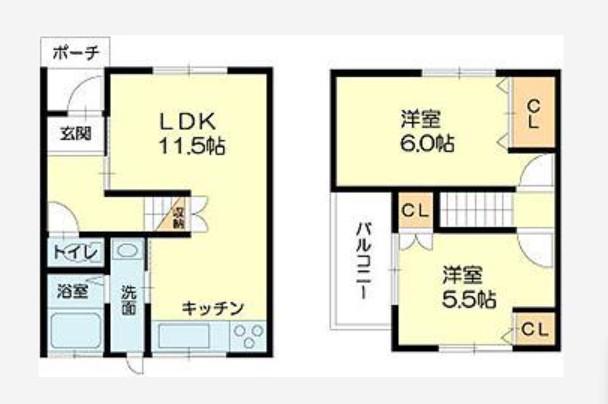3加古川ヤングハイツ(2LDK/1階)の間取り写真