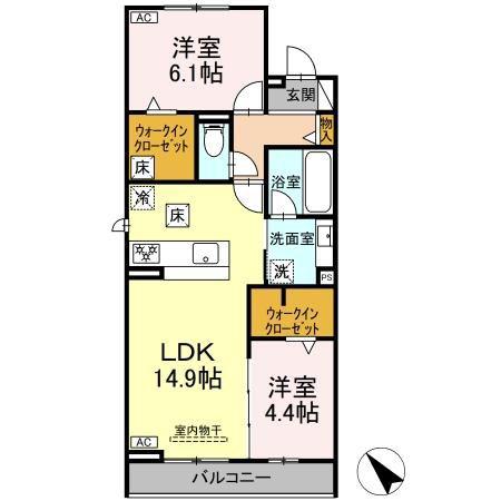 ノヴァーリス恵(2LDK/1階)の間取り写真