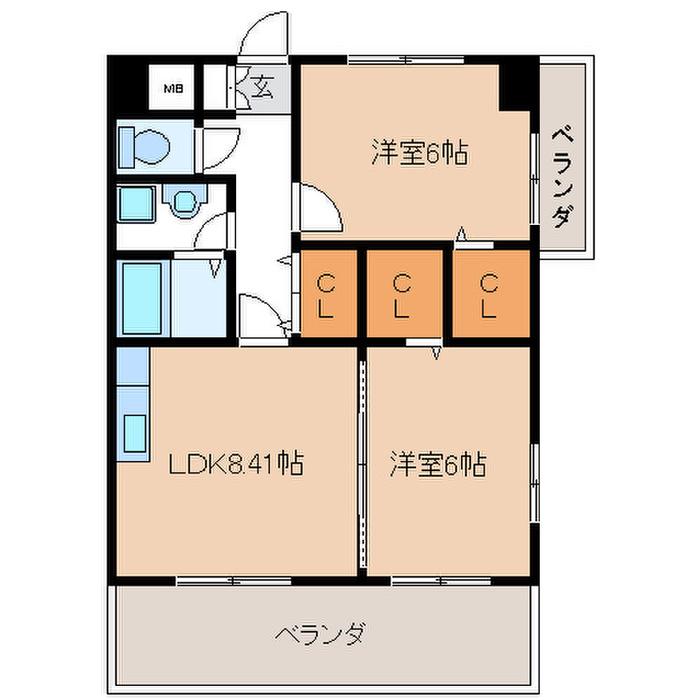 イースト フルハウス(2DK/2階)の間取り写真