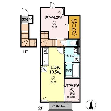 クレール C棟(2LDK/2階)の間取り写真