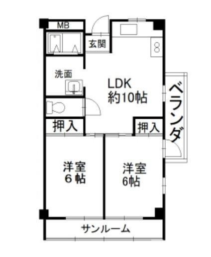 サンハイツ北花田II(2LDK/3階)の間取り写真