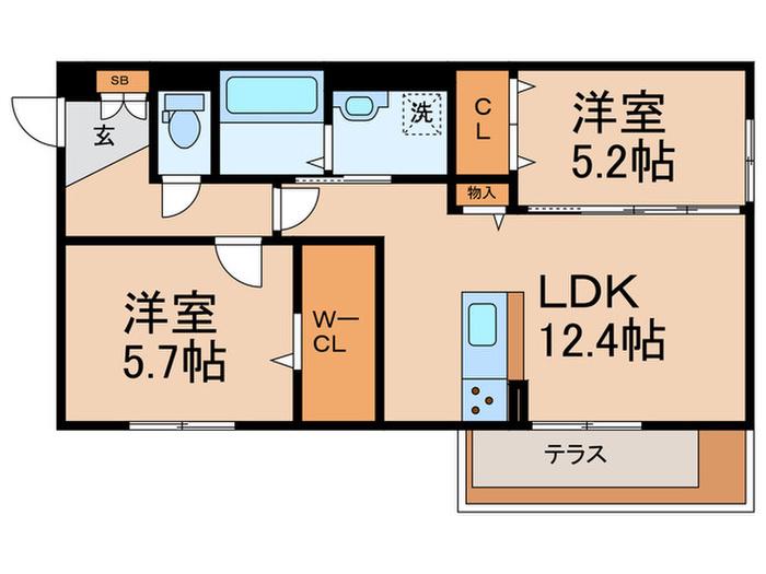 VALLE ALTA(2LDK/1階)の間取り写真