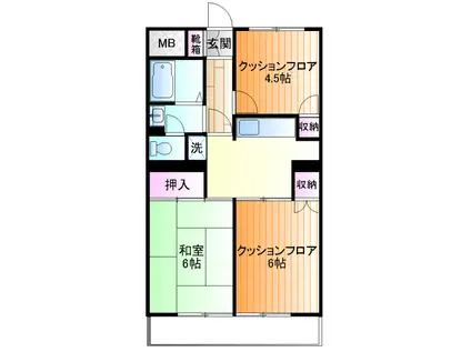 ポンピエール桜ヶ丘B(3K/2階)の間取り写真