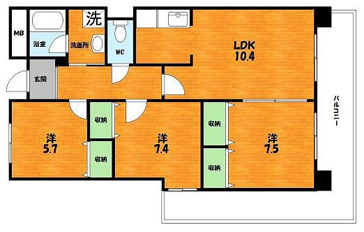 メゾンS&T(3LDK/6階)の間取り写真