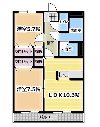 イーストン(2LDK/3階)の間取り写真