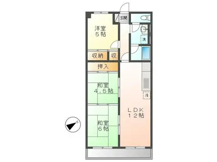 美笠レジデンス(3LDK/2階)の間取り写真