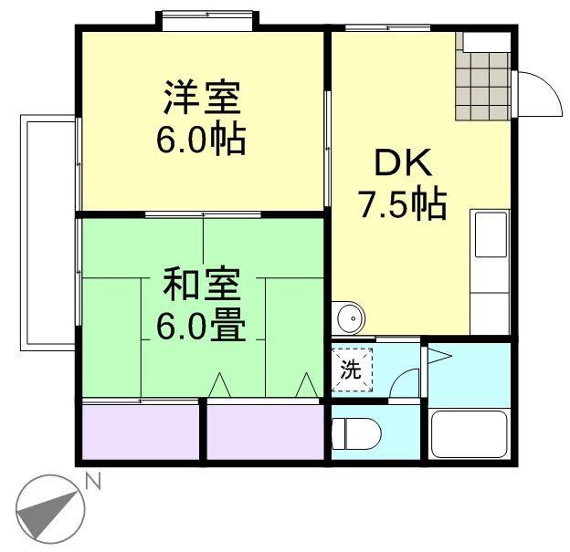 コーポマムB棟(2DK/2階)の間取り写真