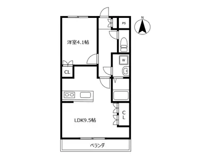 レジデンス城西I(1LDK/1階)の間取り写真