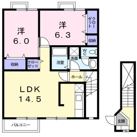 ハッピースクエアー I(2LDK/2階)の間取り写真