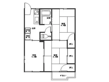 コーポ滝ノ上1号棟(3DK/2階)の間取り写真