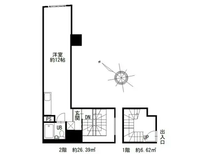 湊川公園パークハウス(ワンルーム/1階)の間取り写真