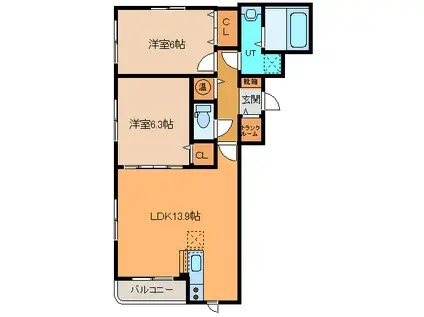 グランドコモンズ(2LDK/3階)の間取り写真