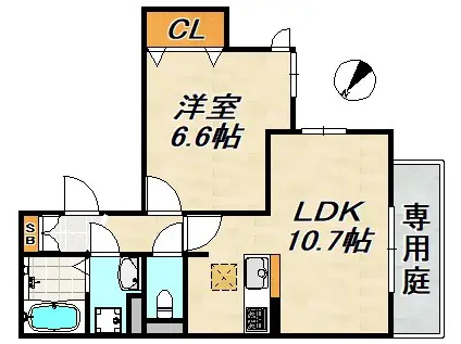 PISTA神戸板宿(1LDK/1階)の間取り写真