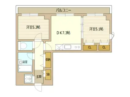 イトーピア三宮アーバンステージ(2DK/4階)の間取り写真